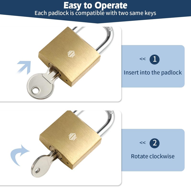 HOX 2-Pack Keyed Padlock, Waterproof and Rustproof, Solid Brass Lock with 1-1/4" Wide Body, Padlock with Keys for Storage Unit, Sheds, Garages and Fence - Image 3